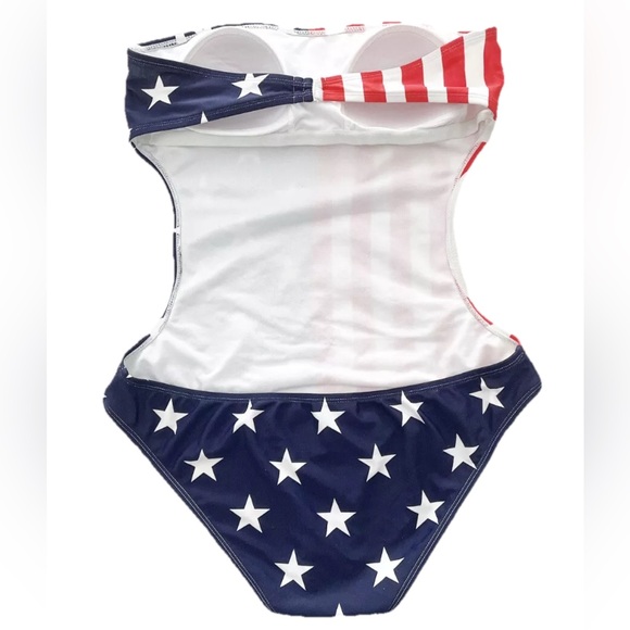 LA Hearts USA Swimsuit Women L Tube Cutout One Piece Bathing Suit Stars Stripes - Picture 9 of 15
